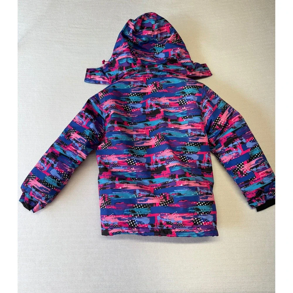 Kuluoxing Kids Pink Blue Abstract Print Hooded Ski Jacket Winter Coat Size 10